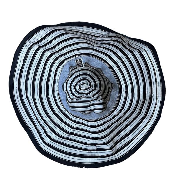 San Francisco Ribbon Bon Bon Sun Hat Cream Black Striped Wide Brim - Picture 6 of 7